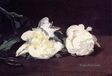 Rama de peonías blancas con tijeras de podar flor impresionismo Edouard Manet Pinturas al óleo
